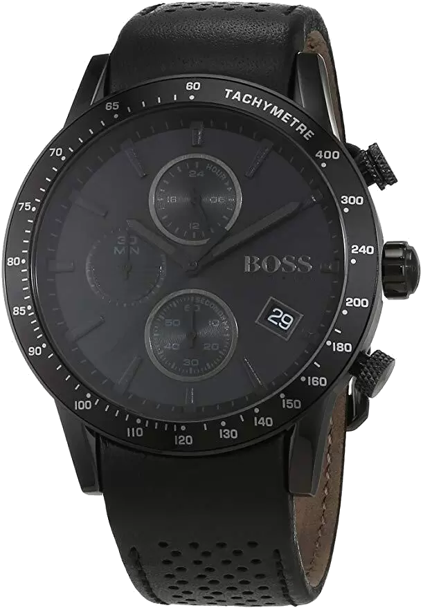 RELOJ HUGO BOSS CORREA CE CUERO NEGRO Y ESFERA NEGRA - 44MM DE DIáMETRO